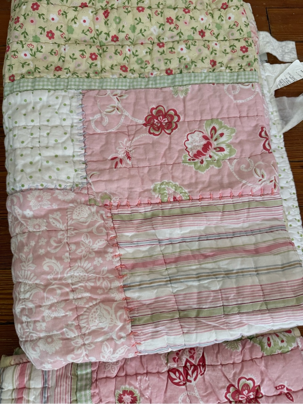 Pottery Barn Pink and Green Floral Patchwork Quilt